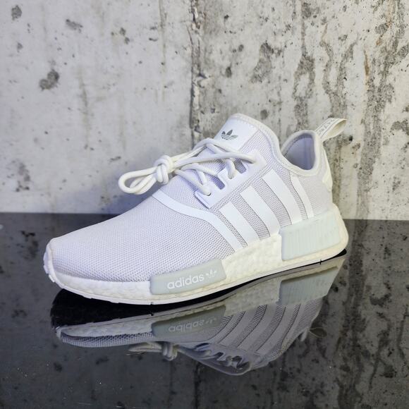 MSRP $130 Adidas NMD R1 Lace Up Sneakers, size 7.5 mens, triple white - Picture 1 of 5